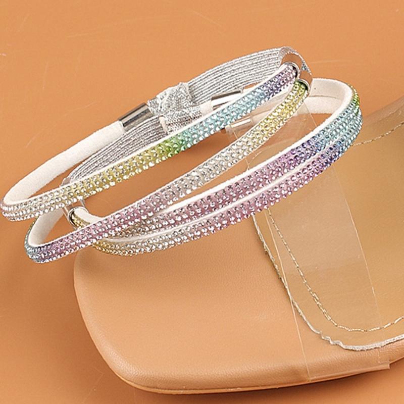 2Pcs Rhinestones High Heel Adjustable Shoe Belt for Women Antiskid Ankle Support Straps with Elastic Band Shoe Straps