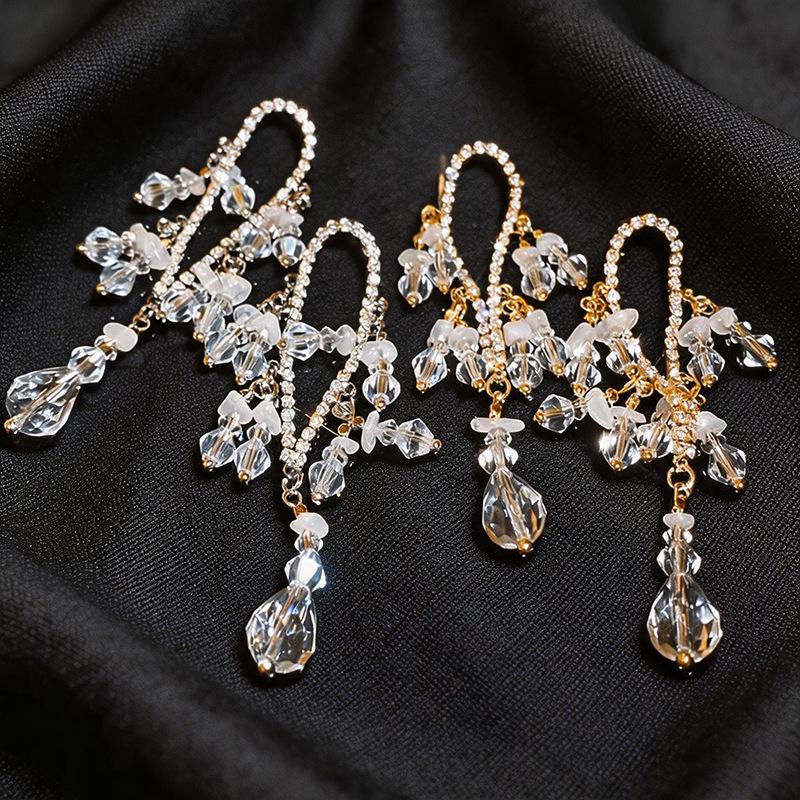 European & American Diamond-Inlaid Silver Tassel Earrings: Exquisite, High-End Fashion Jewelry for Women