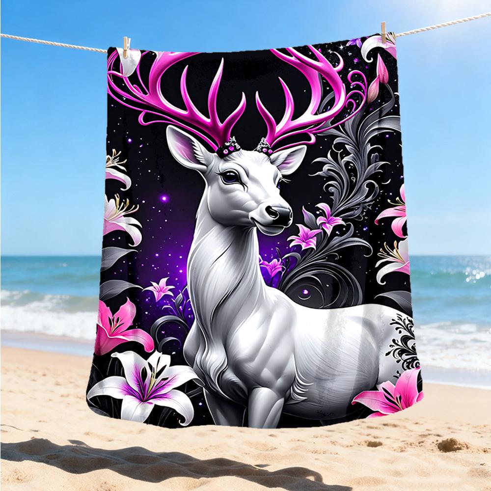 1pc Fantasy Deer Print Throw Blanket Polyester Fiber, Lightweight Flannel, Soft & Warm, All Season Use for Outdoor, Camping Digital Print