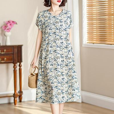Vestidos Largos Vintage para Mujer Manga Corta Elegante Talla Grande Vestido Holgado Ropa de Verano