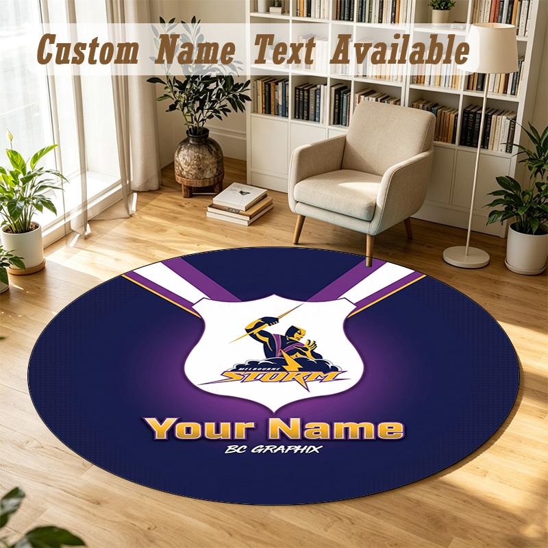 Round Rug Custom NameMelbourne Storm Pattern Non Slip Carpet Home Floor Decor
