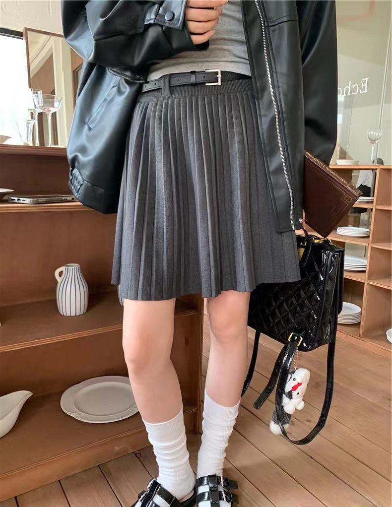 Highly Recommended: High-Waisted Soft Knit A-Line Pleated Skirt for Women - Autumn/Winter Korean Style, Solid Color, Five-Point Length