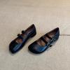 Fashion Double Buckle Strap Tabis Shoes Ladies Solid Leather Mary Janes Low Heeled Flats Woman Trotters Loafers Barefoot Walking Shoes