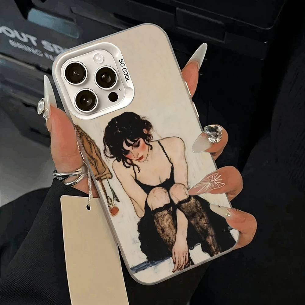 E-Egon S-Schiele  Phone Case For iPhone 17,16,15,14,13,12,11 Plus,Pro Max,XS,white silver phone case