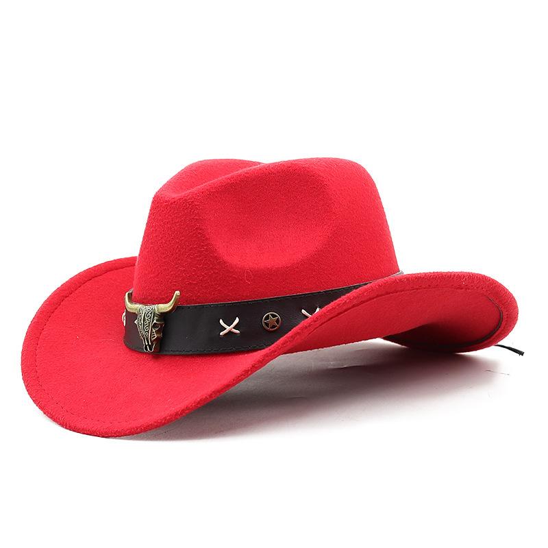 Hot-Selling Top Hat, Ethnic Style, Western Cowboy Top Hat, European And American Retro Bull Head Riding Hat, Woolen Felt Hat