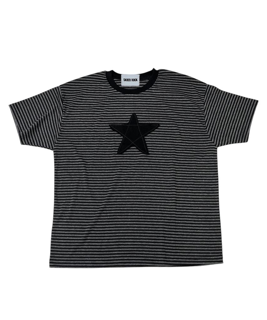 SK8ER ROCK Star Stripe Soft T-Shirt ((Dark Gray*Black))