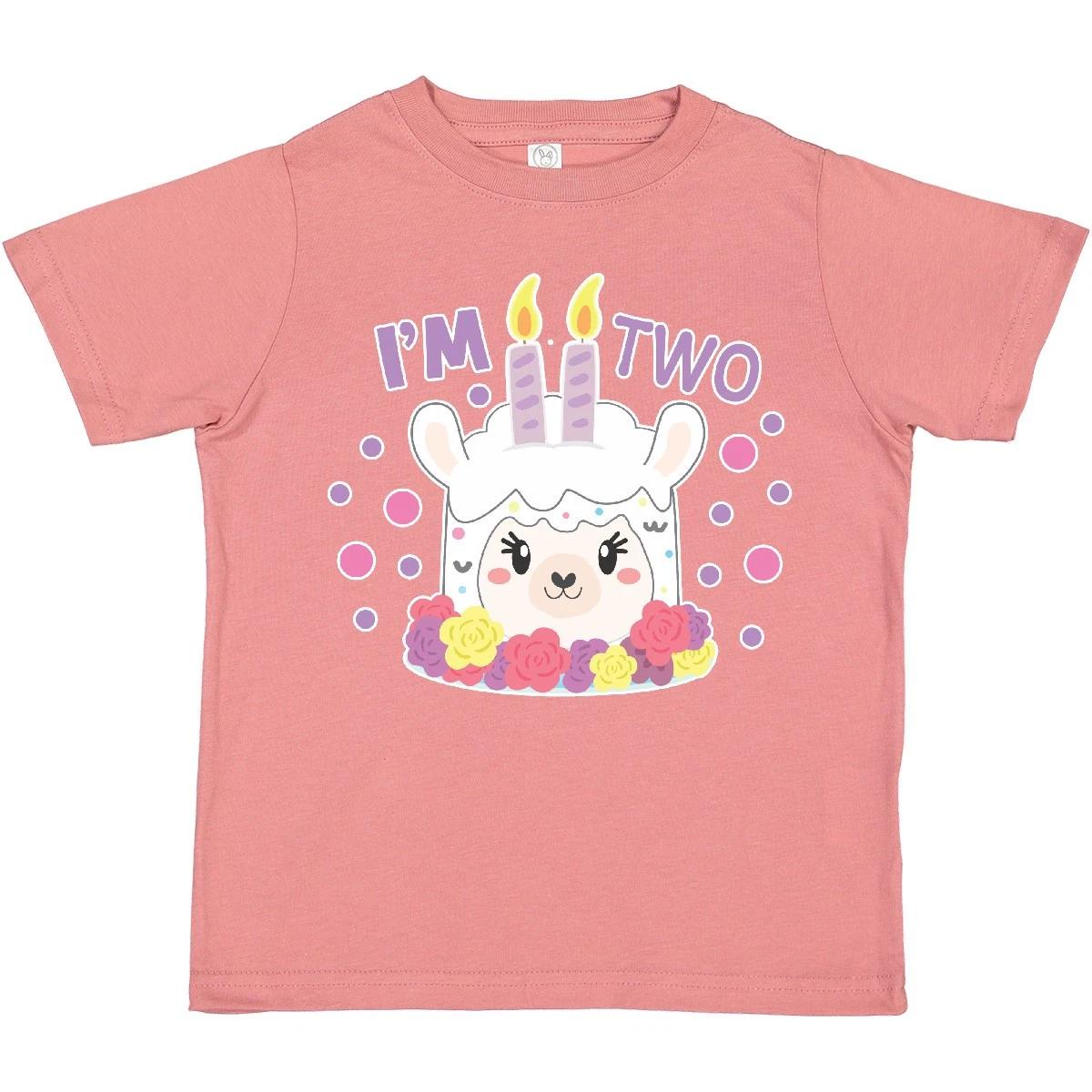 Inktastic I m Two With Flowers And Cute Llama Cake Toddler T-Shirt Birthdays Old 100