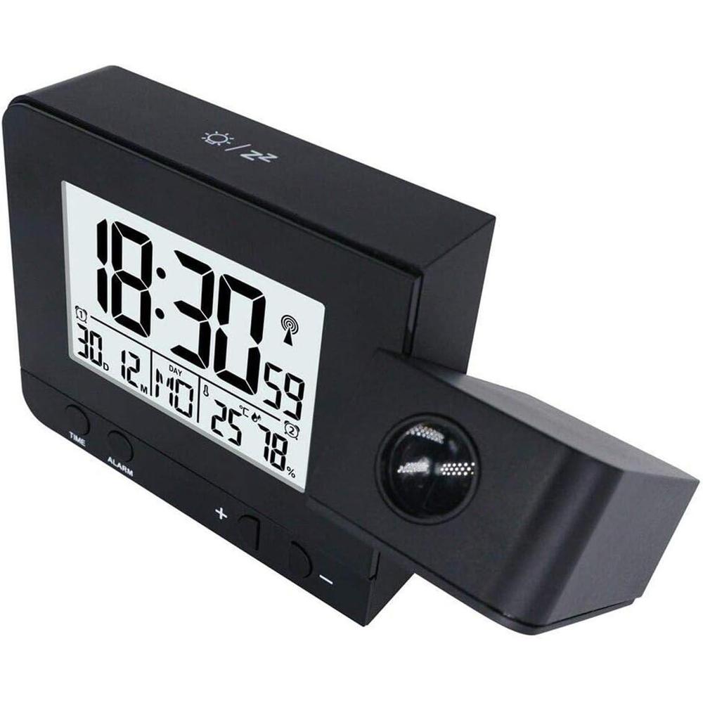 Projection Alarm Clock with 180° Rotatable Projector FM Radio Red LED Display 4-Level Brightness Dimmer Dual Alarm чёрный