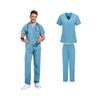 Unisex V Neck Scrub Set Short Sleeve Top and Elastic Waist Pants Two Piece Uniform for Medical Professionals
