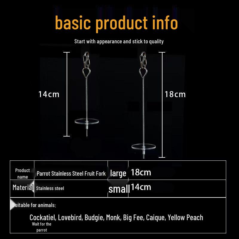 Widelec do owoców ze stali nierdzewnej dla papug: Odpowiedni dla papużek falistych, amadyn, nimf, dużych lub małych.