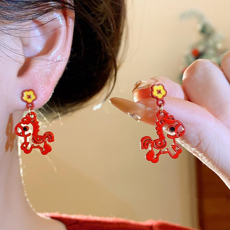 Lovely Delicate Drip Oil Hollow Pony Earrings Year Of The Horse Sweet Simple Earrings New Year Jewelry Accessories Gifts