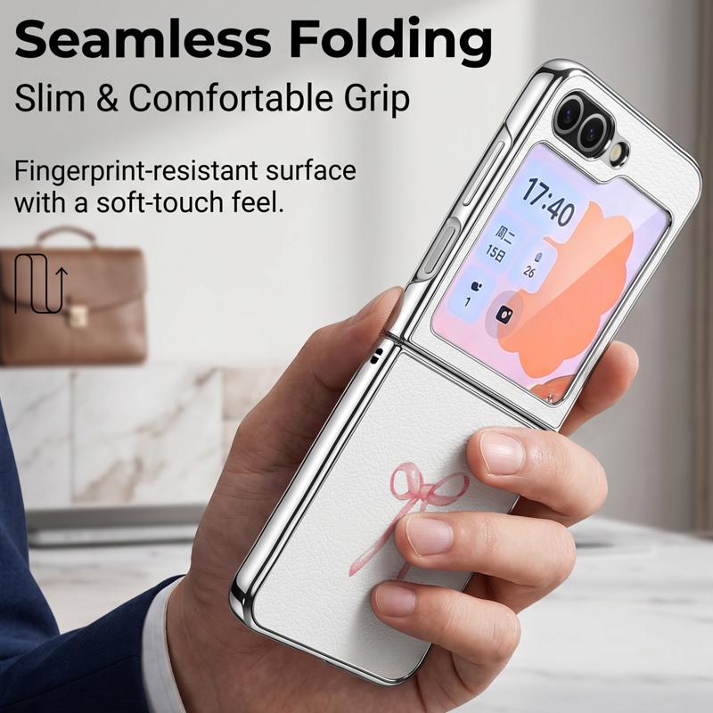 Pink Bowknots Print Case For Samsung Galaxy Z FlIP 7 FE 6 5 Z Flip7 Flip6 Flip5 Luxury Plating PC+PU Leather Hybrid Folding Phone Cover