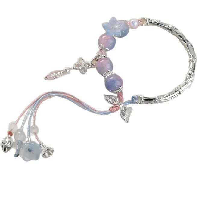 Pulsera de Mariposa con Cuentas de Cambio Gradual Estilo Nacional Pulsera de Diseño de Chica Hada Estilo Antiguo Pulsera Tejida a Mano Pulsera de Media Pulsera Accesorios para Pulseras