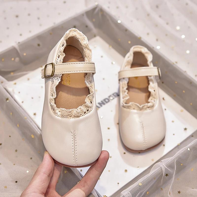 

Kids Princess Shoes Round Toes Sweet Lace Girls Flat Shoes Black Matte New Children MaryJanes Dance Shoes Elegant 24