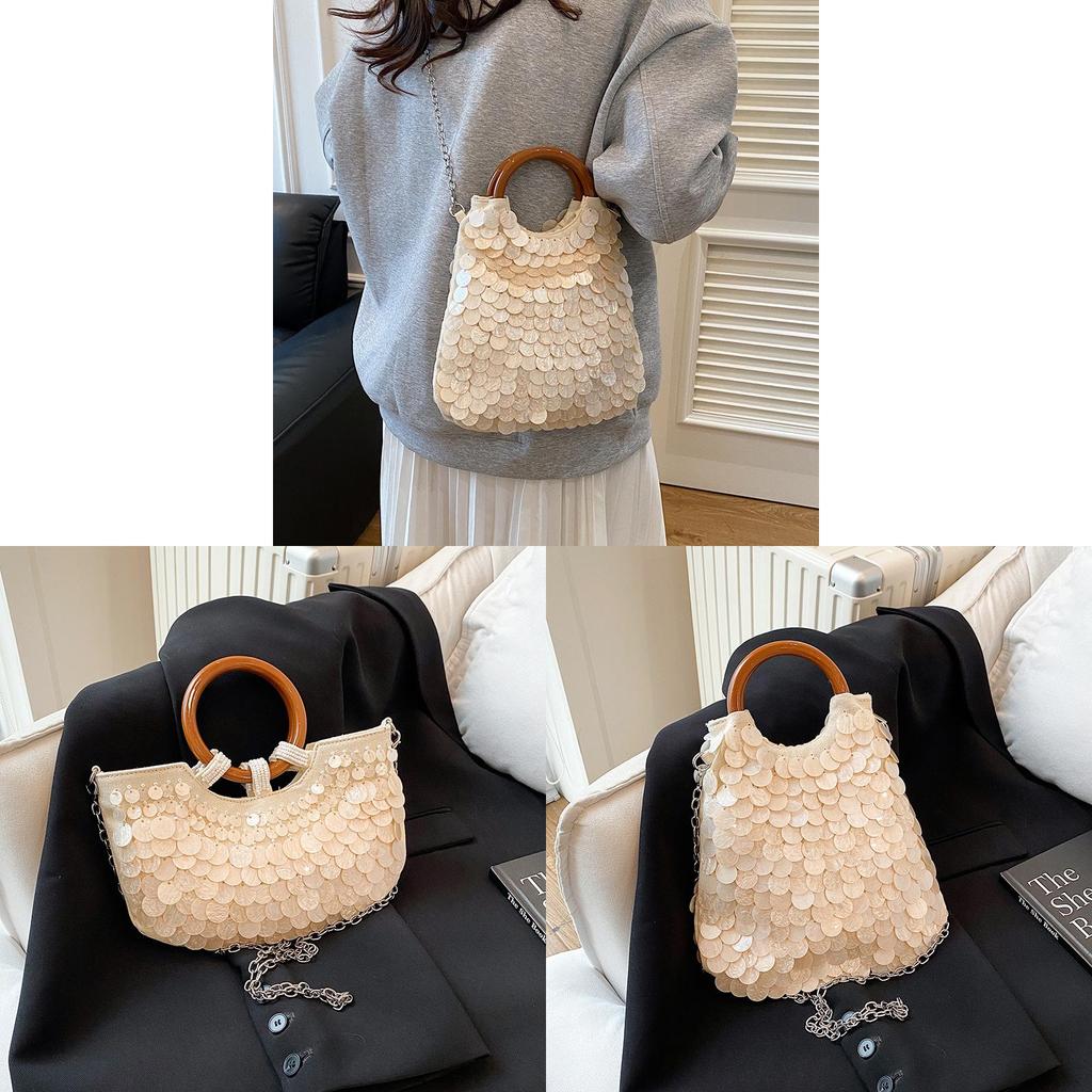 Feenmuschel-Handtasche mit Holzgriff für Strandresort und Sommer-Mode
