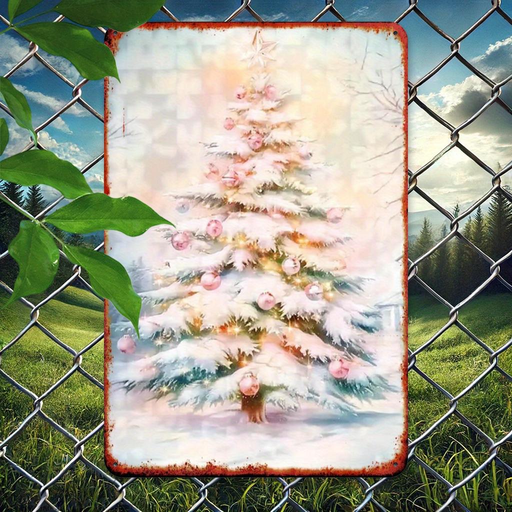 **Festive Christmas Tree Metal Sign -  Round Tin Wall Art with Foil Embossing for Bar Cafe Club, Iron Material Holiday Decor**