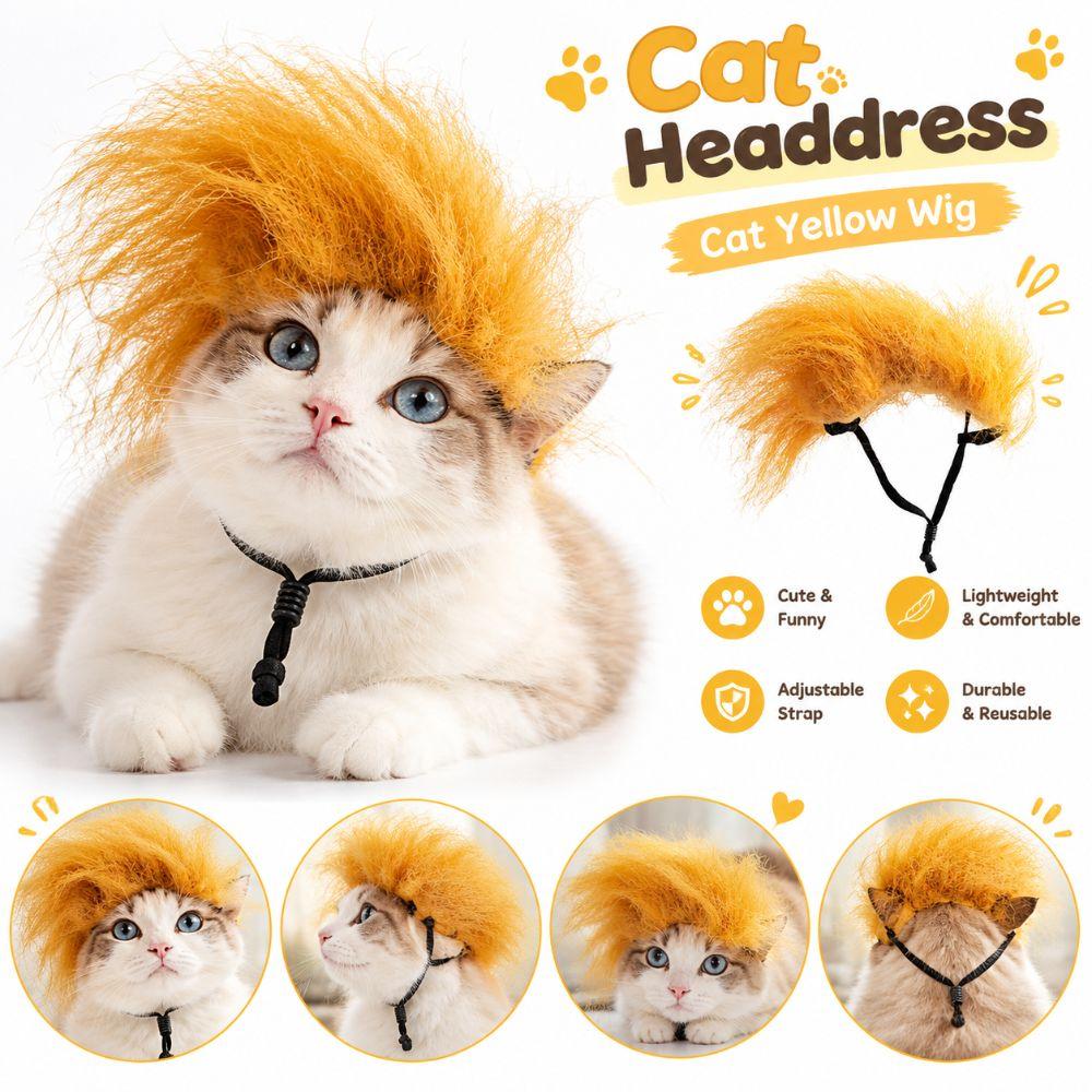 Furry Cat Yellow Wig Yellow Cat Headdress New Pet Headpiece  Festival
