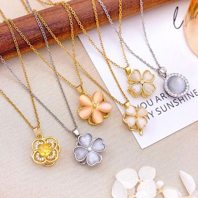 Necklace Rotating Opal Flower Versatile Necklace Accessories Niche Design Sense Ins Style Trend Accessories Women