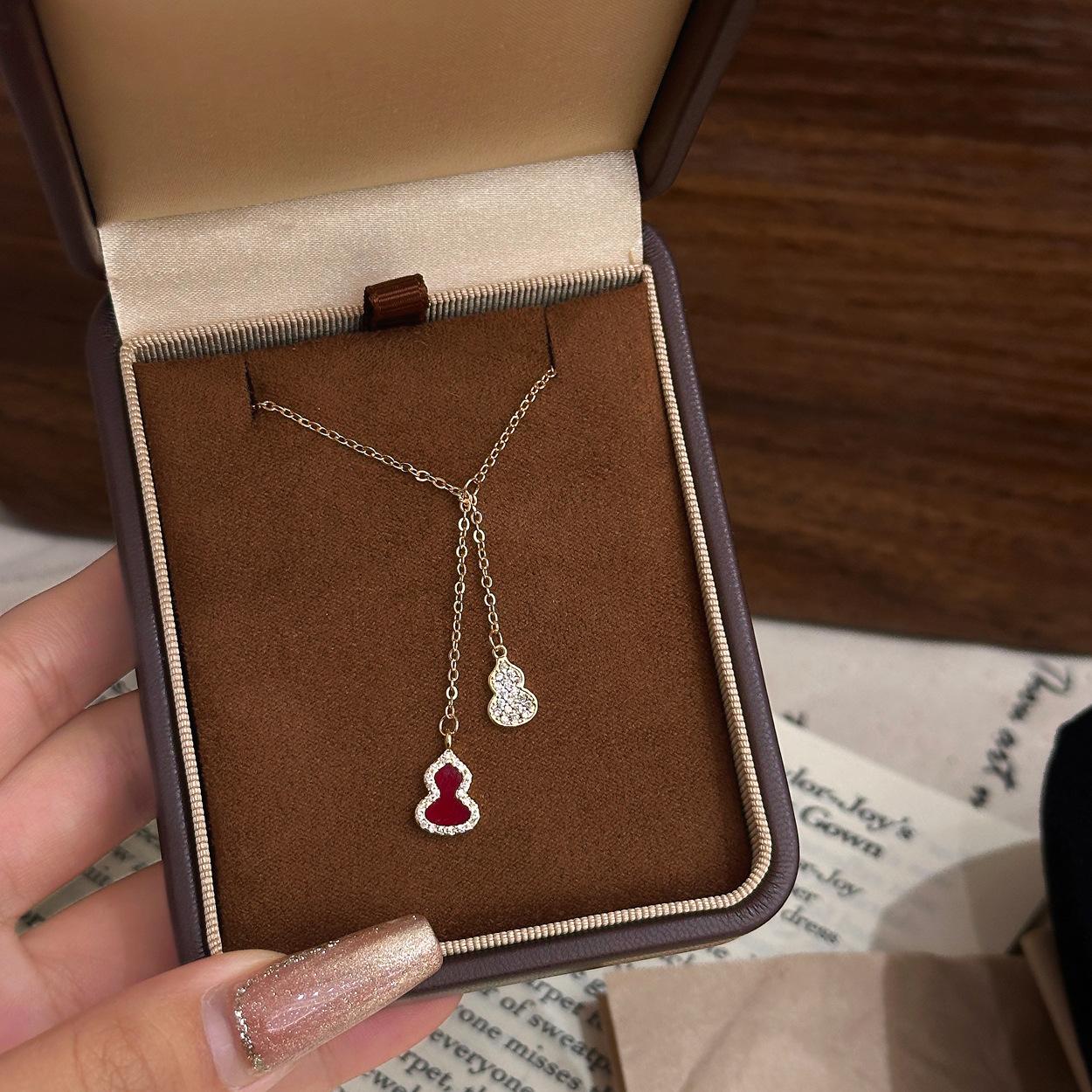 Xiaohongshu explosive Seiko full diamond double gourd necklace versatile exquisite Fulu collarbone chain