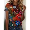 Summer Fashionable Retro Colorful Cartoon 3D Pattern T-shirt Comfortable Oversized Breathable Leisure Versatile Women's T-shirt