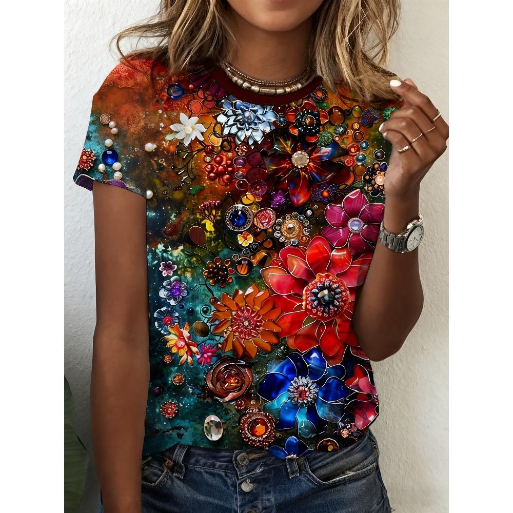 Summer Fashionable Retro Colorful Cartoon 3D Pattern T-shirt Comfortable Oversized Breathable Leisure Versatile Women's T-shirt
