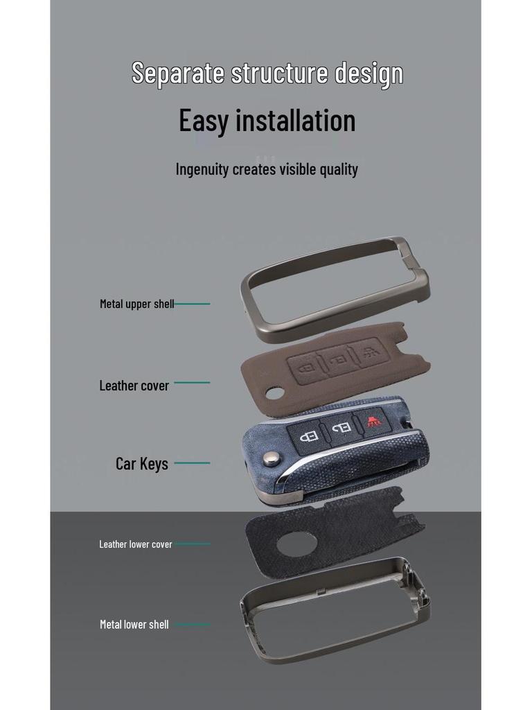 Dongfeng Rich 6 Car Key Remote Protective Shell - Metal & Genuine Leather