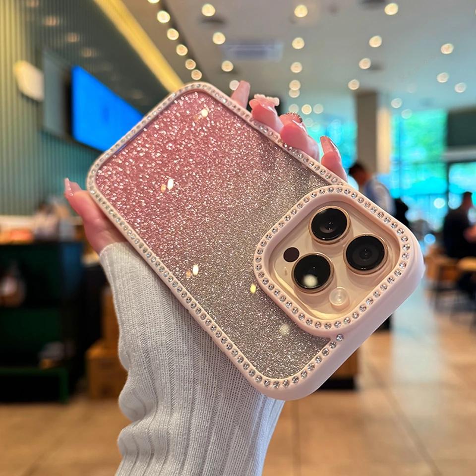 Transparent Diamond Phone Case for iPhone 16 15 14 Plus 13 12 11 14 15 16 Pro Max 16Pro Bling Glitter Protector Shockproof Cover