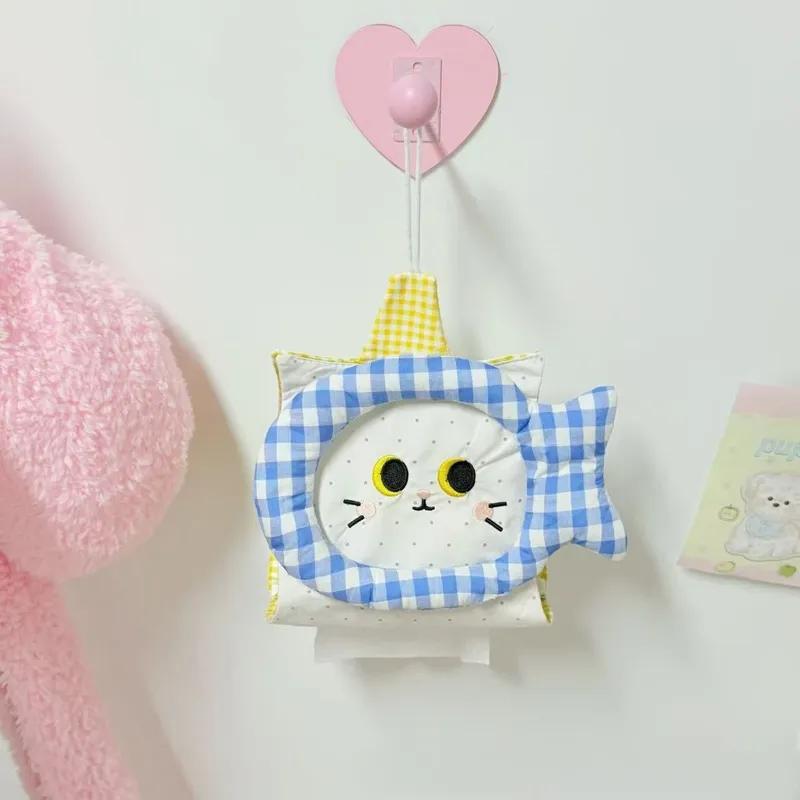 Cartoon Cat Paper Bag Wall Mounted Fabric Handmade Tissue Cover Household Dormitory Car High Appearance Level Creative Paper Bag