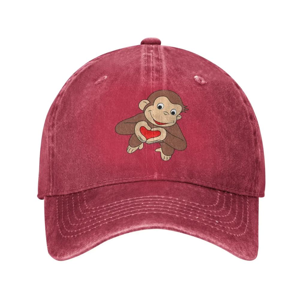 Summer Curious George Is All Heart Baseball Cap Sun Washed Hip Hop Hats FeUnisex Unisex Casual Hiking Fishing Snapback Cap