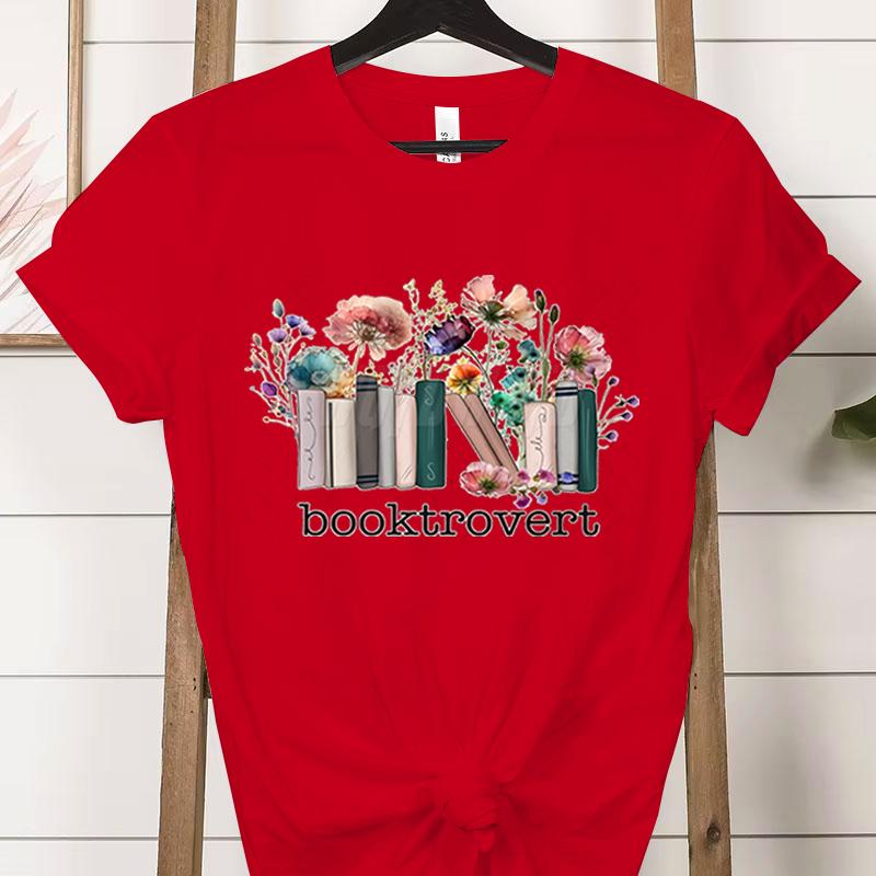 Booktrovert Fashion Casual Tshirts Funny Book Lover Summer Short Sleeve Tee Trendy Vintage Bookish Flower Classic Tops Clothes
