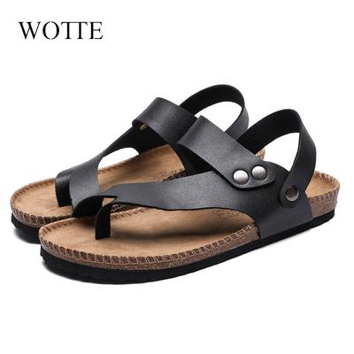 Fashion 2024 Summer Men Sandals Cork Beach PU Leather Female Shoes Back Strap Soft Bottom Comfort Solid Ladies Footwear Big Size 45