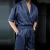 Two Piece Suit Men Short Sleeve Pajamas Suit Shorts Pants Homewear Outfits Sets