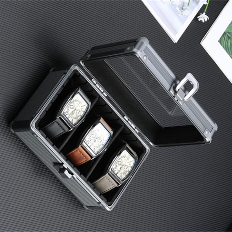 Smoky Grey Aluminum Alloy Multifunction Watch and Jewelry Display Box with Transparent Lid