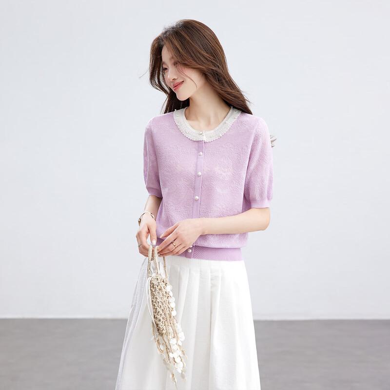 Srcr Women's Silk Blend Jacquard Knit Short Sleeve T-Shirt