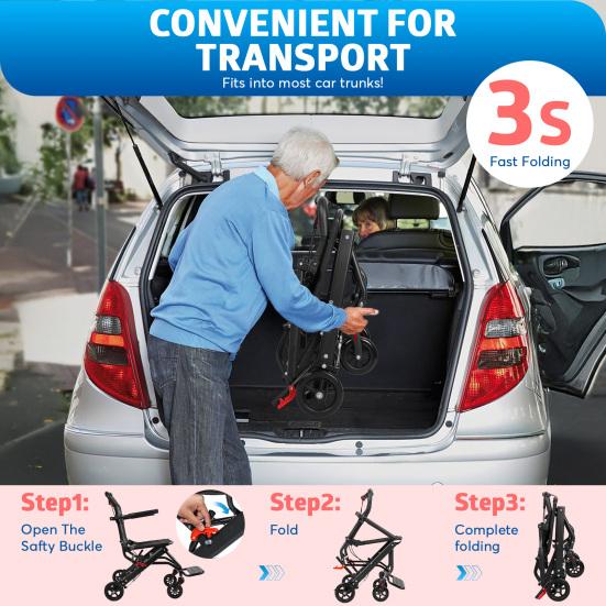 Aluminum Alloy Foldable Wheelchair with Flip-up Armrest, Portable Transport Chair, 286lbs Capacity