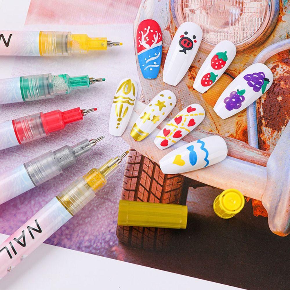 1pc/4pcs/12pcs Waterproof Nail Art Drawing Pen 3D Painting Liner Colourful Nail Art Graffiti Pen