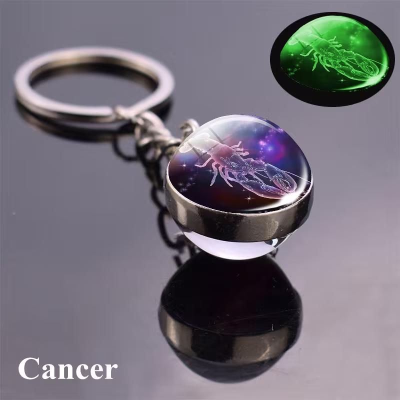 12 Constellations Glass Ball Keychain Zodiac Pendant Key Ring for Women Men