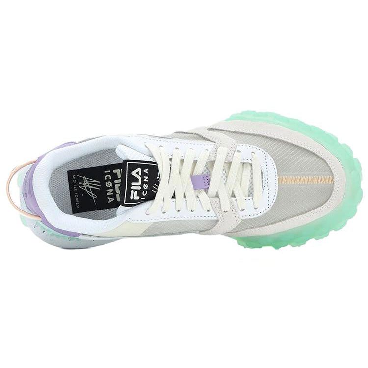 FILA Gara Breathable Comfortable Lightweight Fabric Synthetic Leather TPU Low Top Casual Running Shoes Women sneaker White Blue F12W323101FVW