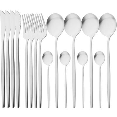 16pcs Matte Dinnerware Set Silver Stainless Steel Tableware Home Spoon Fork Knife Silverware Western Cutlery