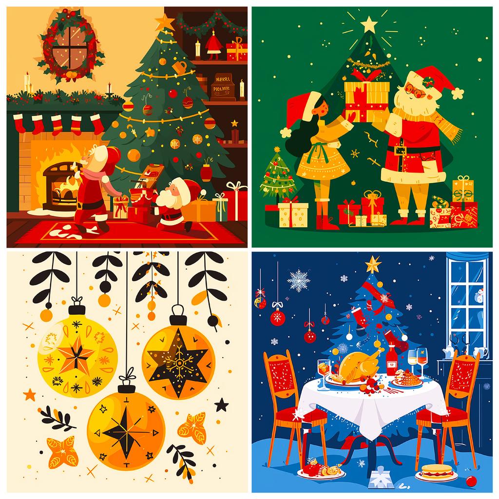 12 Christmas Day Theme Material Paper Cards, Ventilated Graffiti Cutting Diy Decorative Material Paper