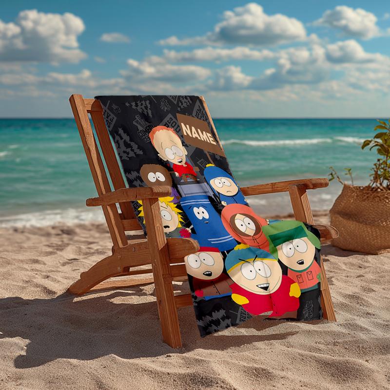 Custom Name Ultra-Soft Beach Towel with South Park Theme,Ideal for Pool - Camping, Diving - Perfect Travel Essential, Vibrant Beach Towel.