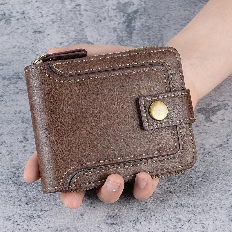 Retro Herren Kurzgeldbörse Vintage Mann Geldklammer Große Kapazität Reißverschluss Multifunktionale Kartenhalter Münzbörse Hohe Qualität