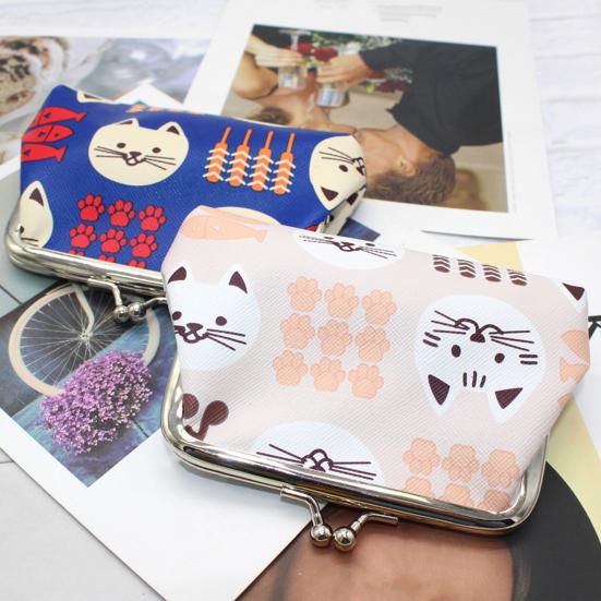 Cartoon Cat Coin Purse, Women Cute Kitten Change Purse, Kiss Lock Small Purse for Coins Cards Folded Cash