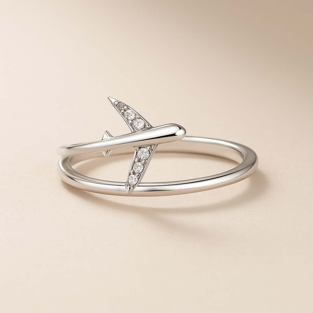 WOSTU 925 Sterling Silver Platinum Letadlo Dvouvrstvé prsteny Ženy Lesklý Zirkon Letecký prsten Party Šperky Dívka Sváteční dárek