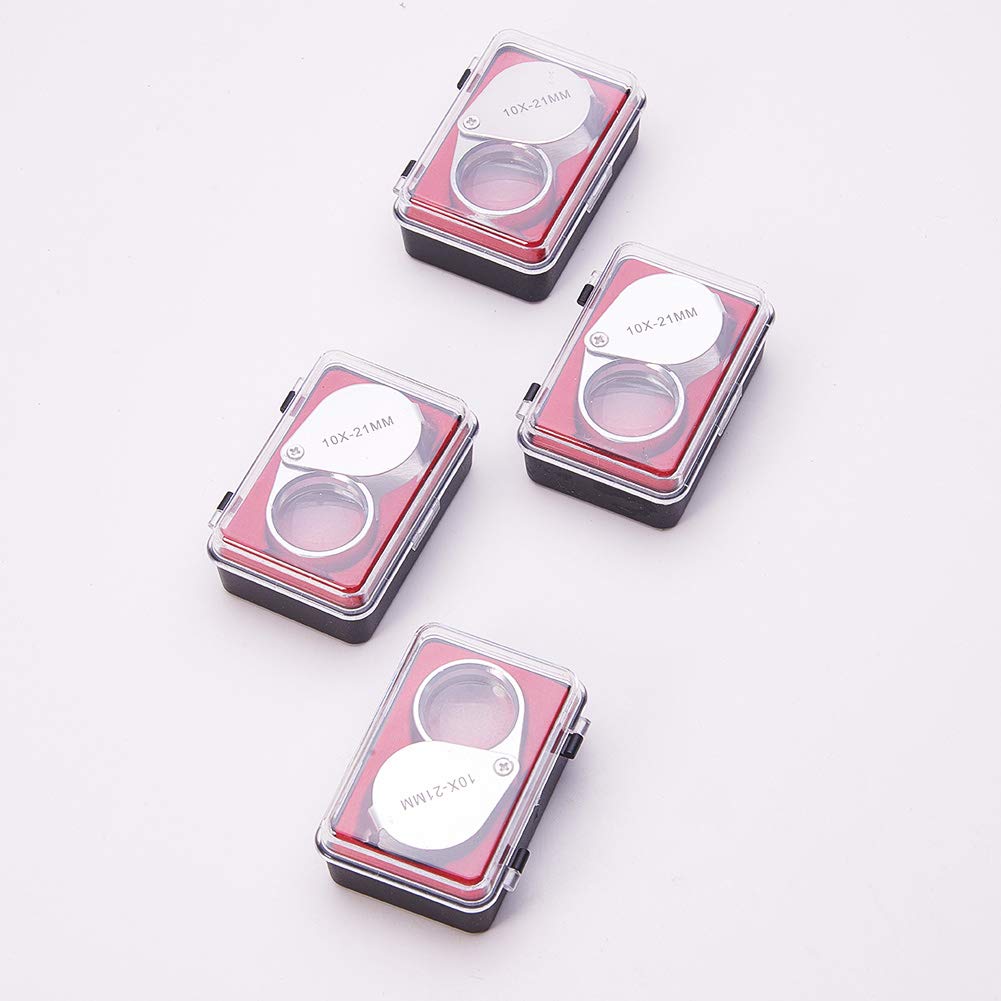 Othmro 10x Single Magnification Magnifier, 21mm Lens Diameter, Glass Lens, Pack of 4, Silver, Natural Light, Handheld Magnifier, Lightweight, Clear,