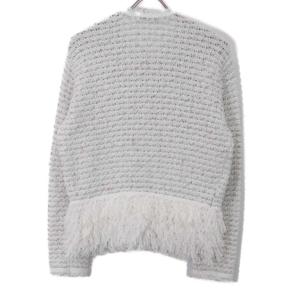 DRAWER 6515-199-0600 Front Hook Collarless Tweet Knit Jacket Jacket F whiteUsed