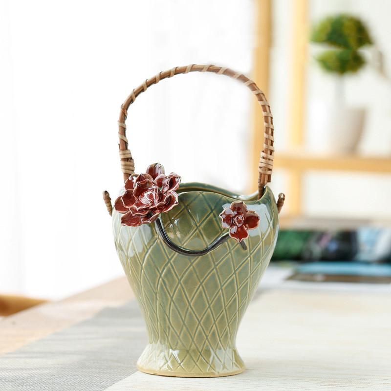 Rattan Hand Blumenkorb Vase Sukkulenten Pflanztöpfe Blumentopf Steinzeug Korb Garten Hof Dekorative Accessoires Vasen Töpfe