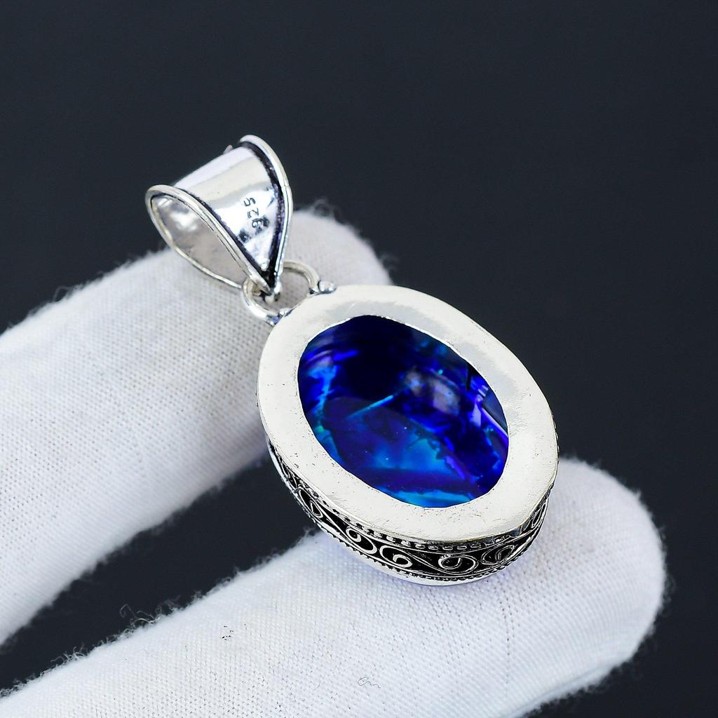 Australian Triplet Opal Gemstone Silver Pendant in 925 Sterling Silver- Handmade Design, Everyday Wear Jewelry, Unique Pendant Engagement Gift