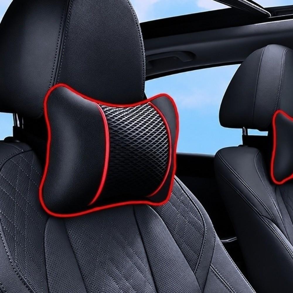 2pcs Mesh Faux Leather Neck Pillow Adjustable Breathable Seat Rest Cushion Car Travel
