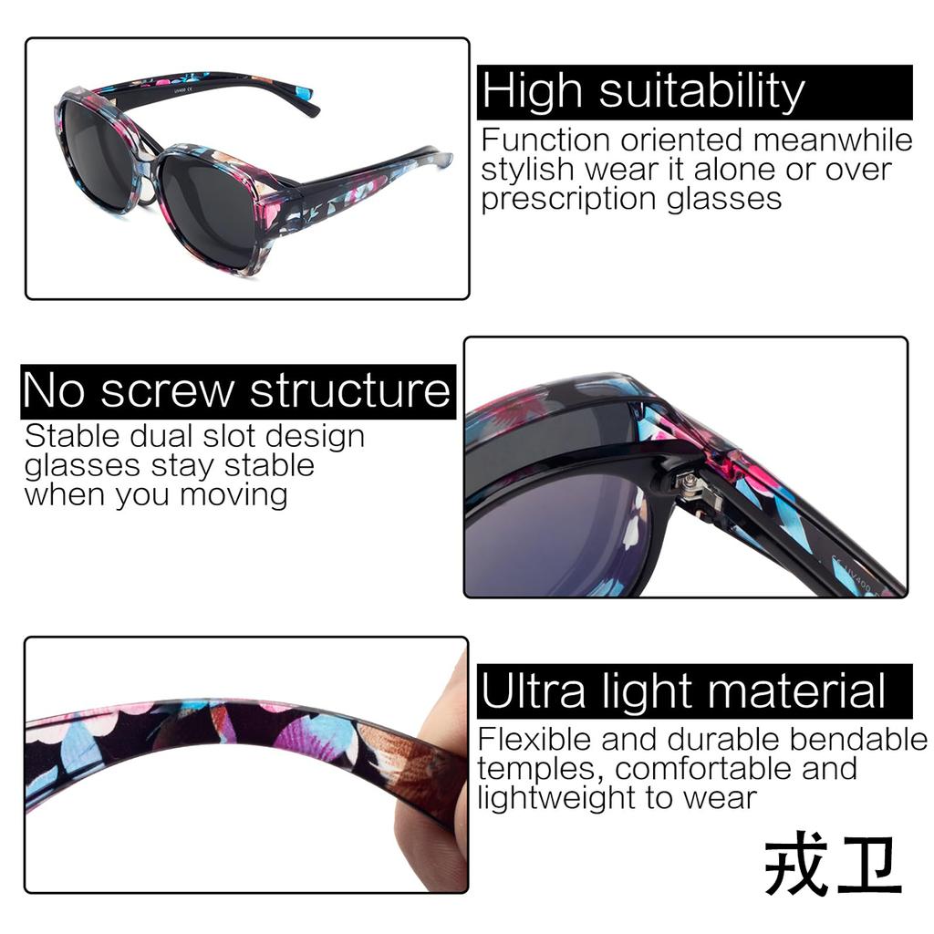 Occhiali da sole da indossare sopra gli occhiali per donna Protezione UV, Adatti sopra occhiali da vista Occhiali da sole Leggeri T01